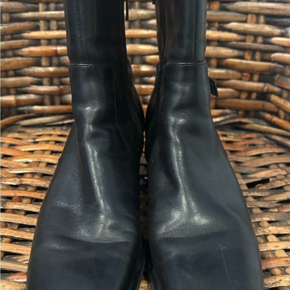 Villager HARRIS Dressy Ankle Boots Black Leather Block Square Toe Size 7